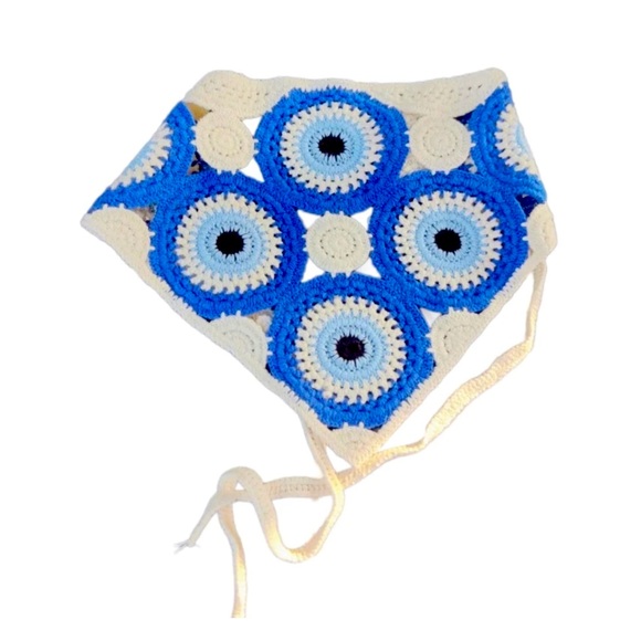 NWT ⚜️🧿⚜️ Crochet Evil Eye Head Scarf Bandana Knit For Head Wrap - Picture 17 of 17